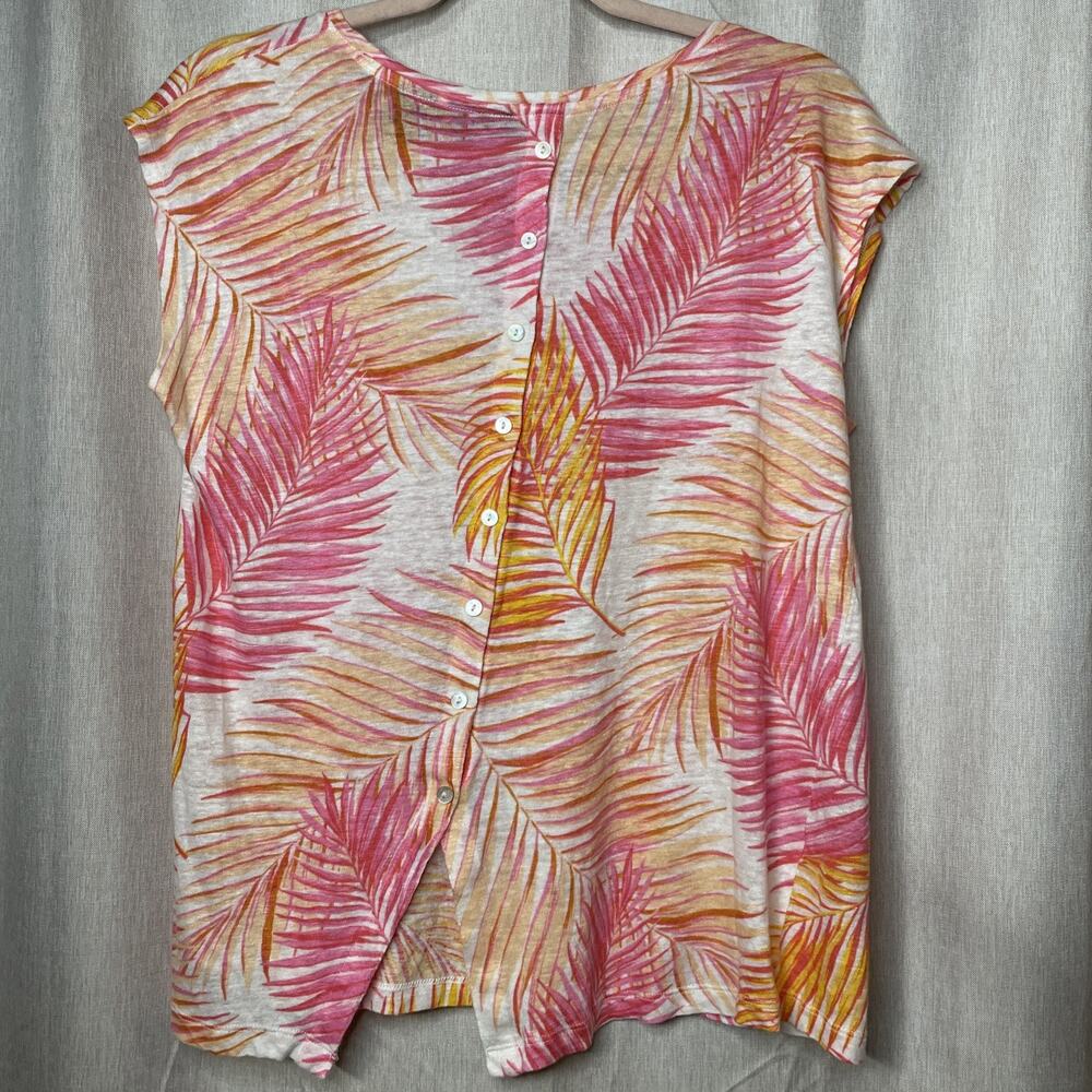 Tahari - Floral/Beach/Tropical Linen Top Size Med -Pink & Orange - Back Buttons - Picture 3 of 6